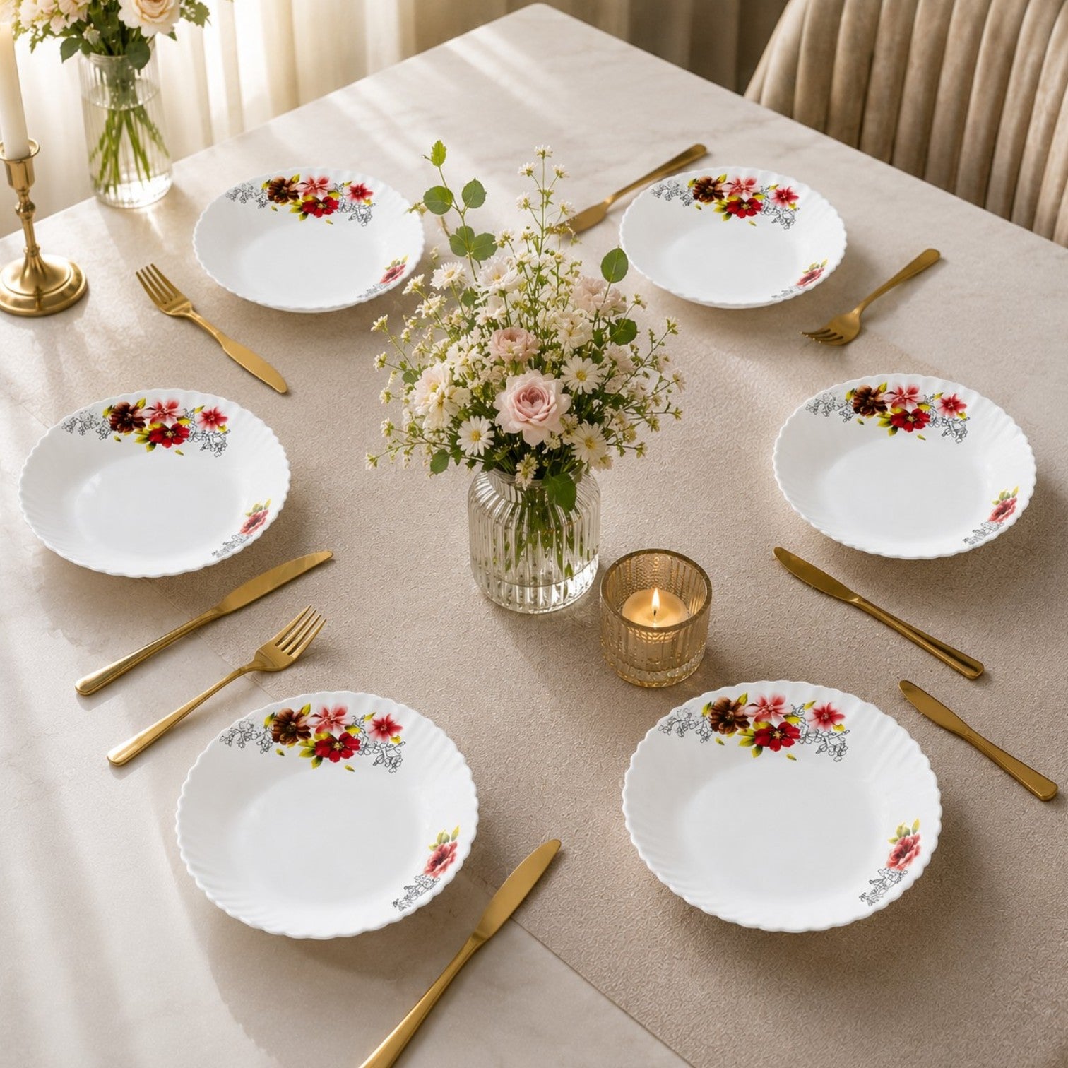 Farfurie Adânca 6/set, din Opal 24cm, Model Floral