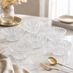 Bol din Sticlă 6/set, Model Cristal, 12.5x5.5cm, Transparent
