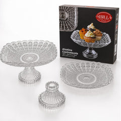 Fructiera din Sticlă 2 în 1, cu Picior și Bol Detașabil, 27.5x17cm Model Cristal