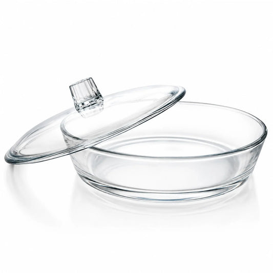 Vas Rotund din Sticla cu Capac, 23x6cm Transparent pentru Servire