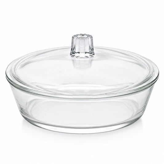 Vas Rotund din Sticla cu Capac, 23x6cm Transparent pentru Servire