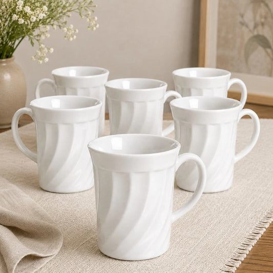 Cană din Arcopal 6/set, Model Spiralat Alb, 9x8cm