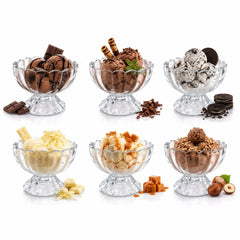 Cupă pentru Înghețată 6/set, din Sticlă 7x9.5cm, cu Picior 165ml, Model Cristal Floral Transparent&nbsp;