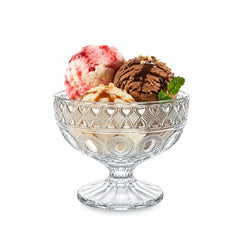 Cupă pentru Înghețată 6/set, din Sticlă 8.5x10.5cm, cu Picior, Model Cristal Floral Transparent&nbsp;