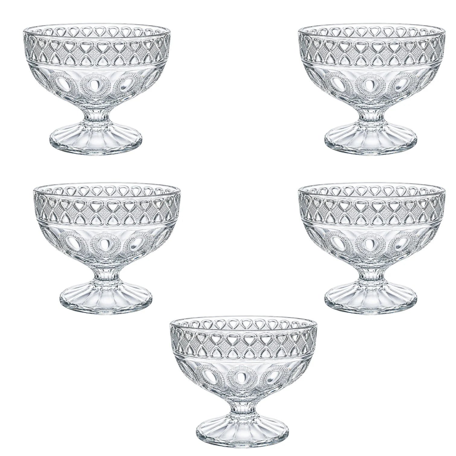 Cupă pentru Înghețată 6/set, din Sticlă 8.5x10.5cm, cu Picior, Model Cristal Floral Transparent&nbsp;