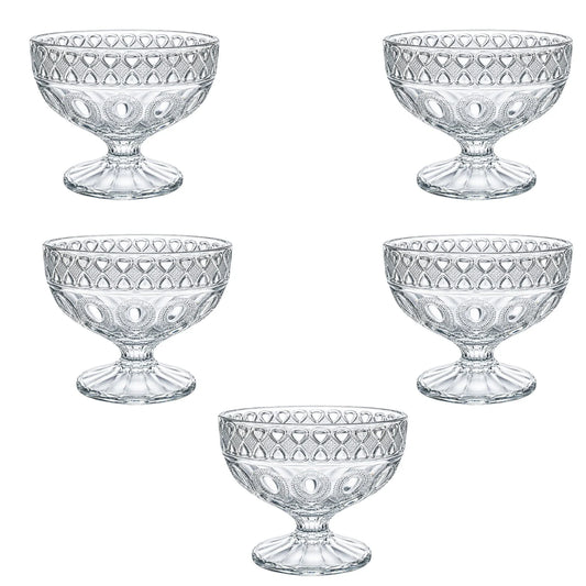 Cupă pentru Înghețată 6/set, din Sticlă 8.5x10.5cm, cu Picior, Model Cristal Floral Transparent&nbsp;