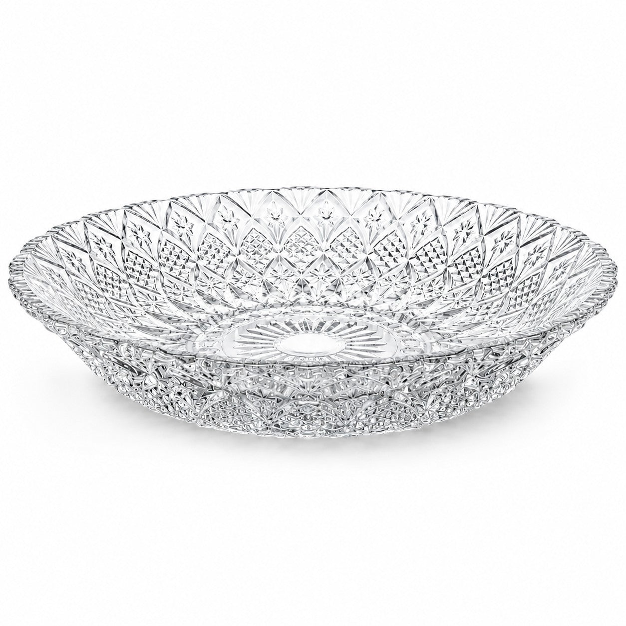 Platou din Sticlă 30cm, Model Cristal Floral Geometric, Transparent