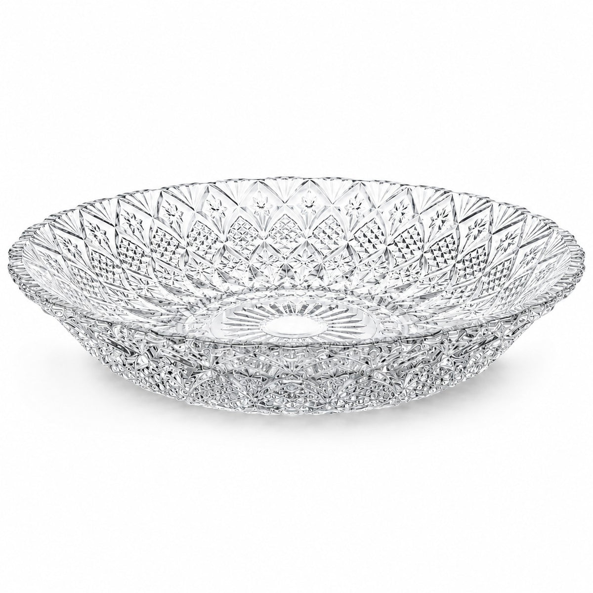 Platou din Sticlă 30cm, Model Cristal Floral Geometric, Transparent