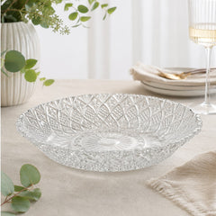 Platou din Sticlă 30cm, Model Cristal Floral Geometric, Transparent