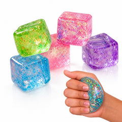 Cub Antistres Glitter 24/set, Ice Cube 3x3cm, Jucărie Senzorială Squishy din Gel Elastic, Stretch &amp; Squeeze, Diferite Culori&nbsp;