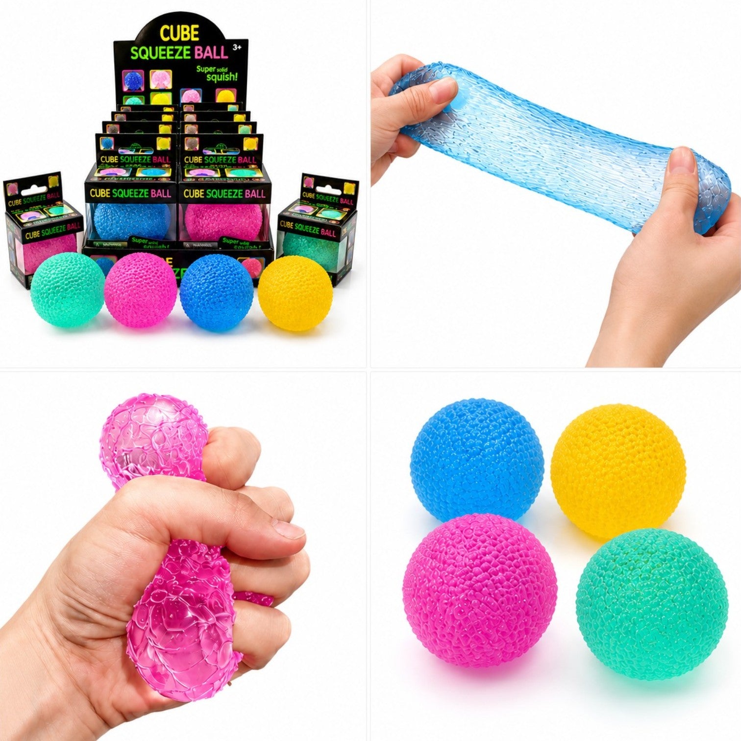 Minge Antistres Squishy 12/set, Cube Squeeze Ball 6.5cm, din Gel Elastic, Stretch, Squeeze, Diferite Culori;