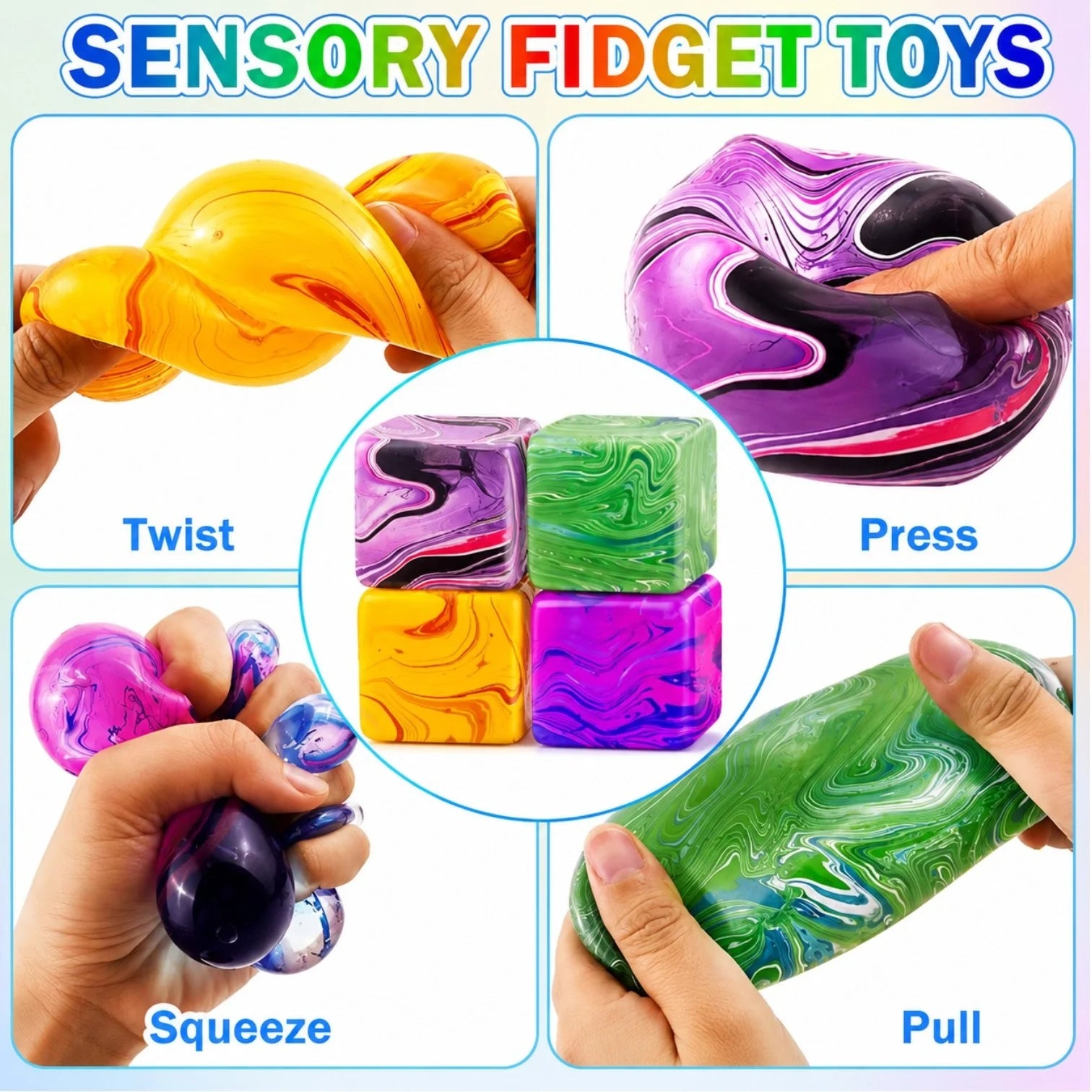 Cub Antistres Squishy 12/set, Cube Squeeze Ball 5x5cm, Gel Elastic Stretch &amp; Squeeze, Diferite Culori
