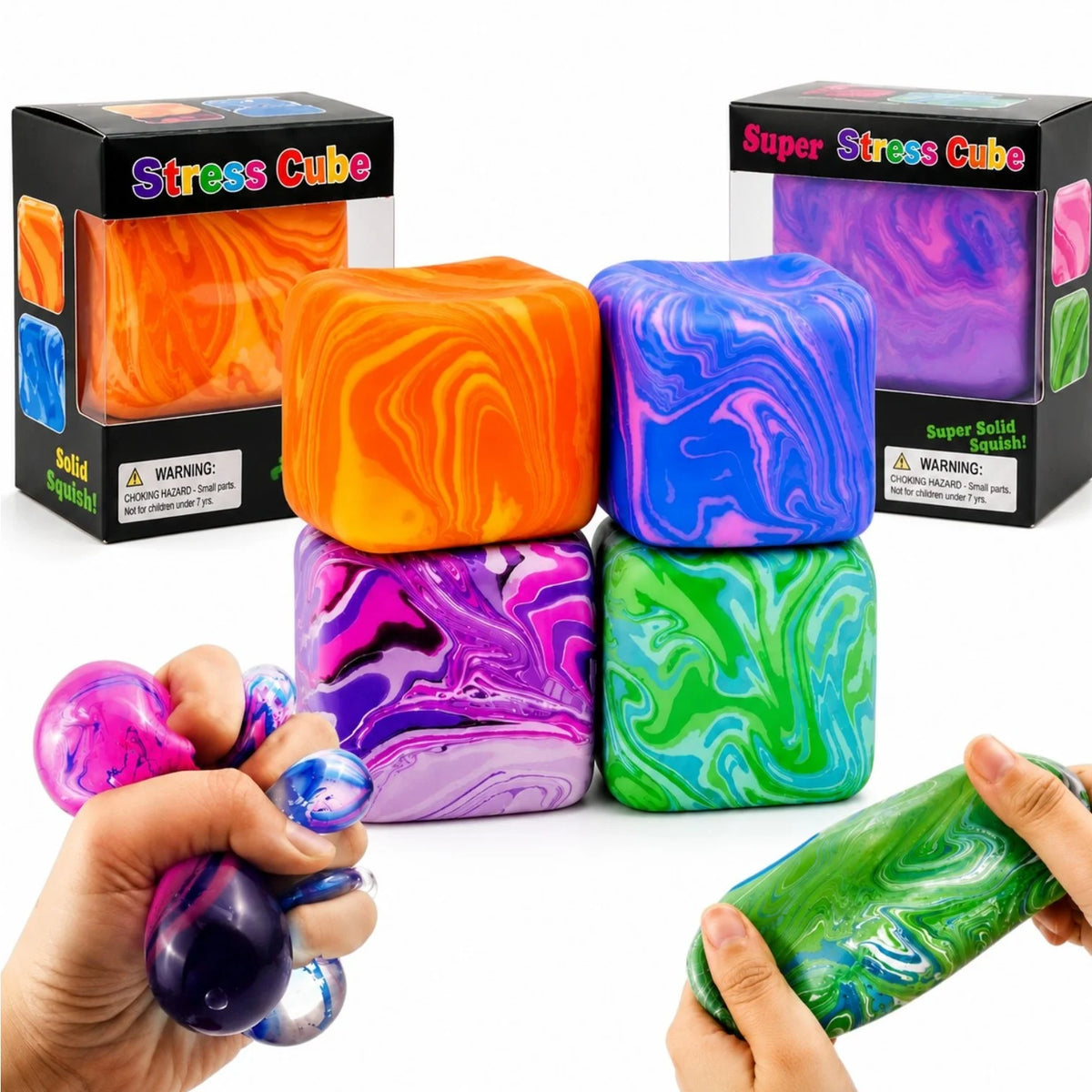 Cub Antistres Squishy 5x5cm, Cube Squeeze Ball, Gel Elastic Stretch &amp; Squeeze, Diferite Culori&nbsp;