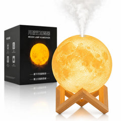 Lampa LED Luna 3D, cu Umidificator și Difuzor Aromaterapie 15cm, 3 Moduri de Iluminare, USB, Suport din Lemn&nbsp;