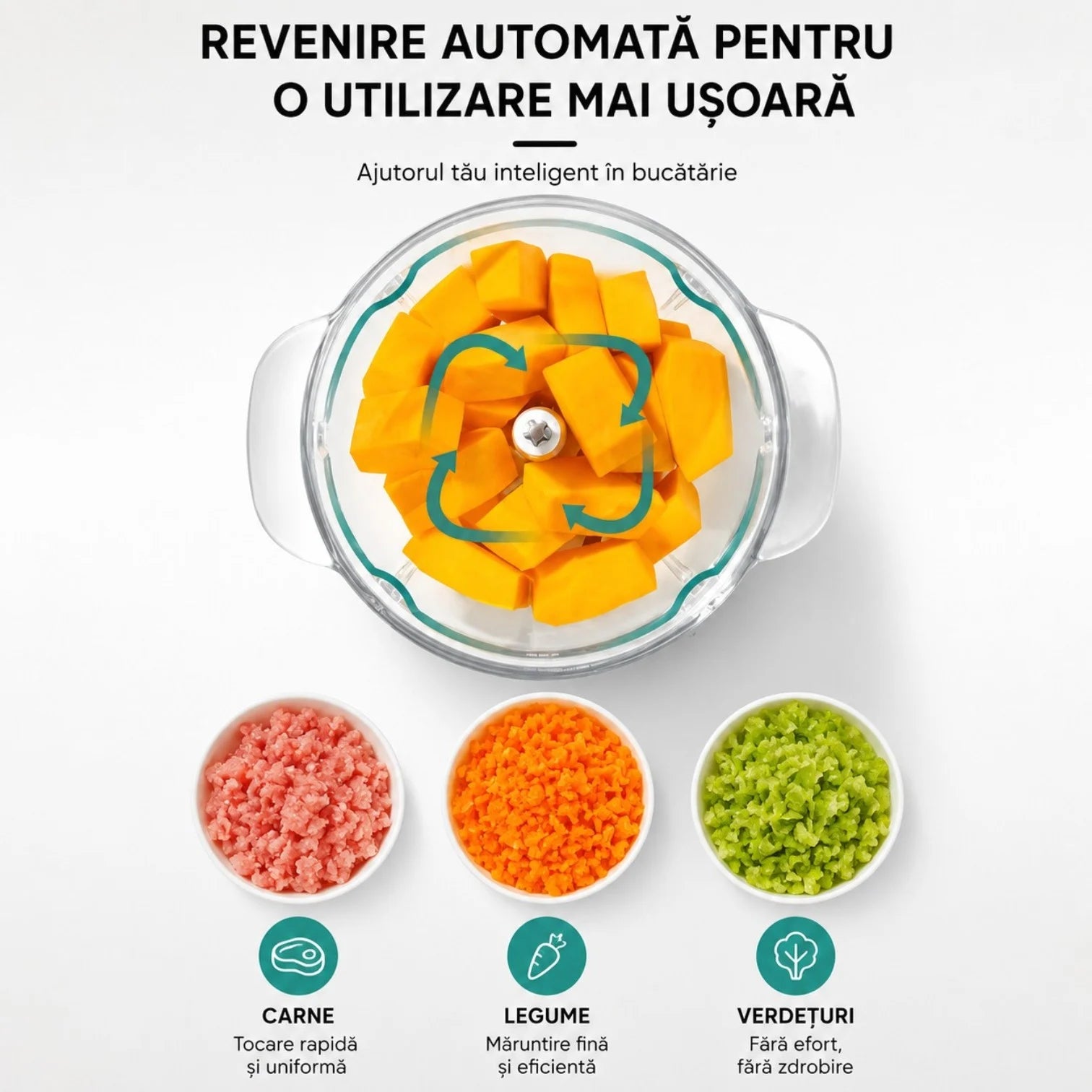 Tocator Manual 1.5L Multifuncțional, cu 3 Lame din Oțel Inoxidabil, 27cm, pentru Legume și Carne&nbsp;