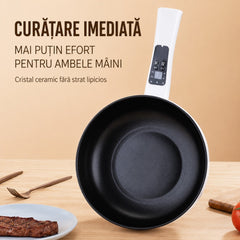 Tigaie Electrică Multifuncțională 26 cm, cu Tavă pentru Gătire la Abur, Strat Ceramic Antiaderent, Capac din Sticlă, Afișaj Digital și Control al Temperaturii