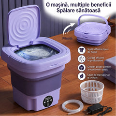 Mini Masina de Spalat Electrică Pliabilă 27×27×20cm, cu Panou de Comandă Tactil, Centrifugare, 11L si Alimentare 12V, pentru Haine