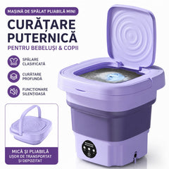 Mini Masina de Spalat Electrică Pliabilă 27×27×20cm, cu Panou de Comandă Tactil, Centrifugare, 11L si Alimentare 12V, pentru Haine