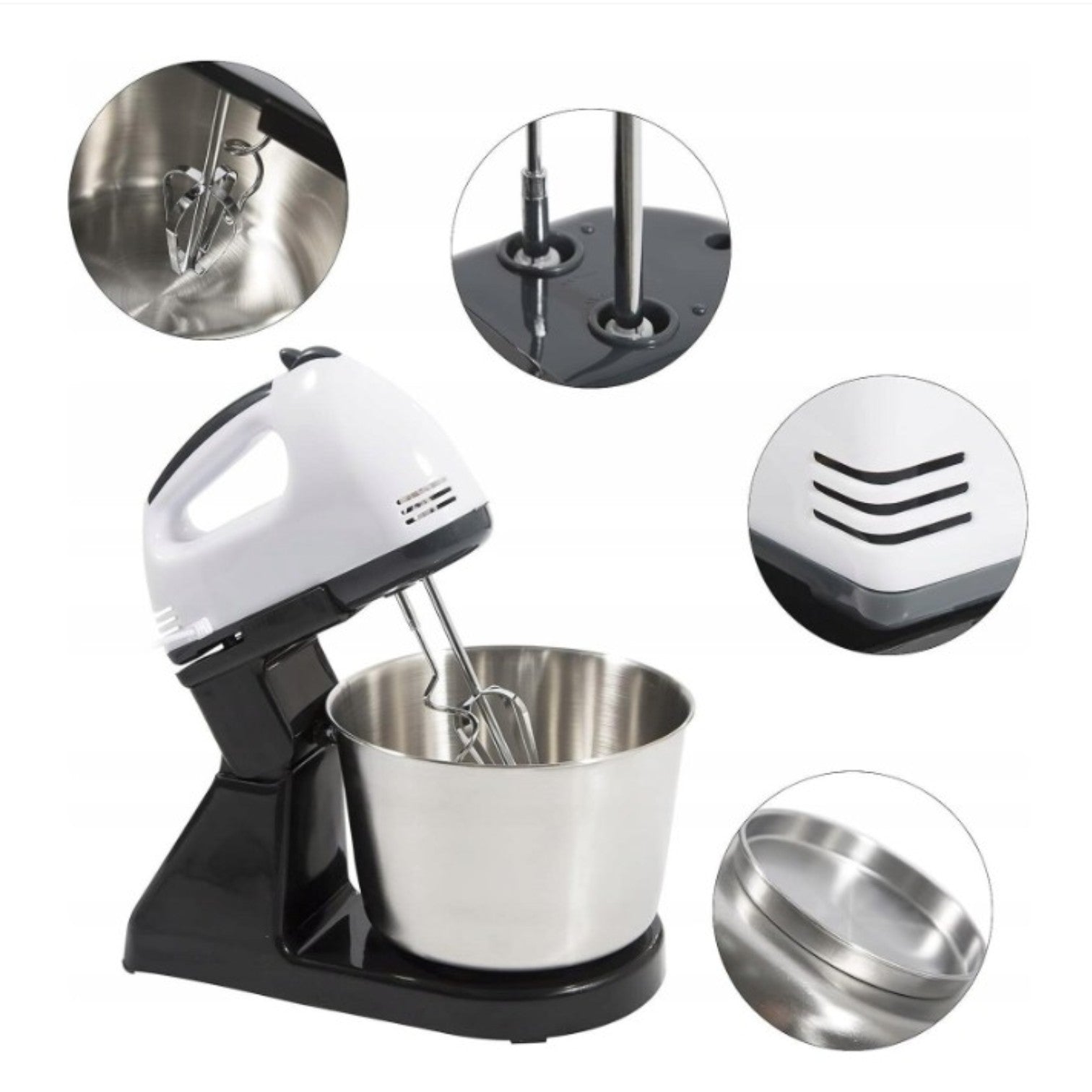 Mixer Electric cu Bol din Inox 4L, 380W, 7 Trepte de Viteză, Accesorii pentru Mixare și Frământare, Suport Stabil&nbsp;