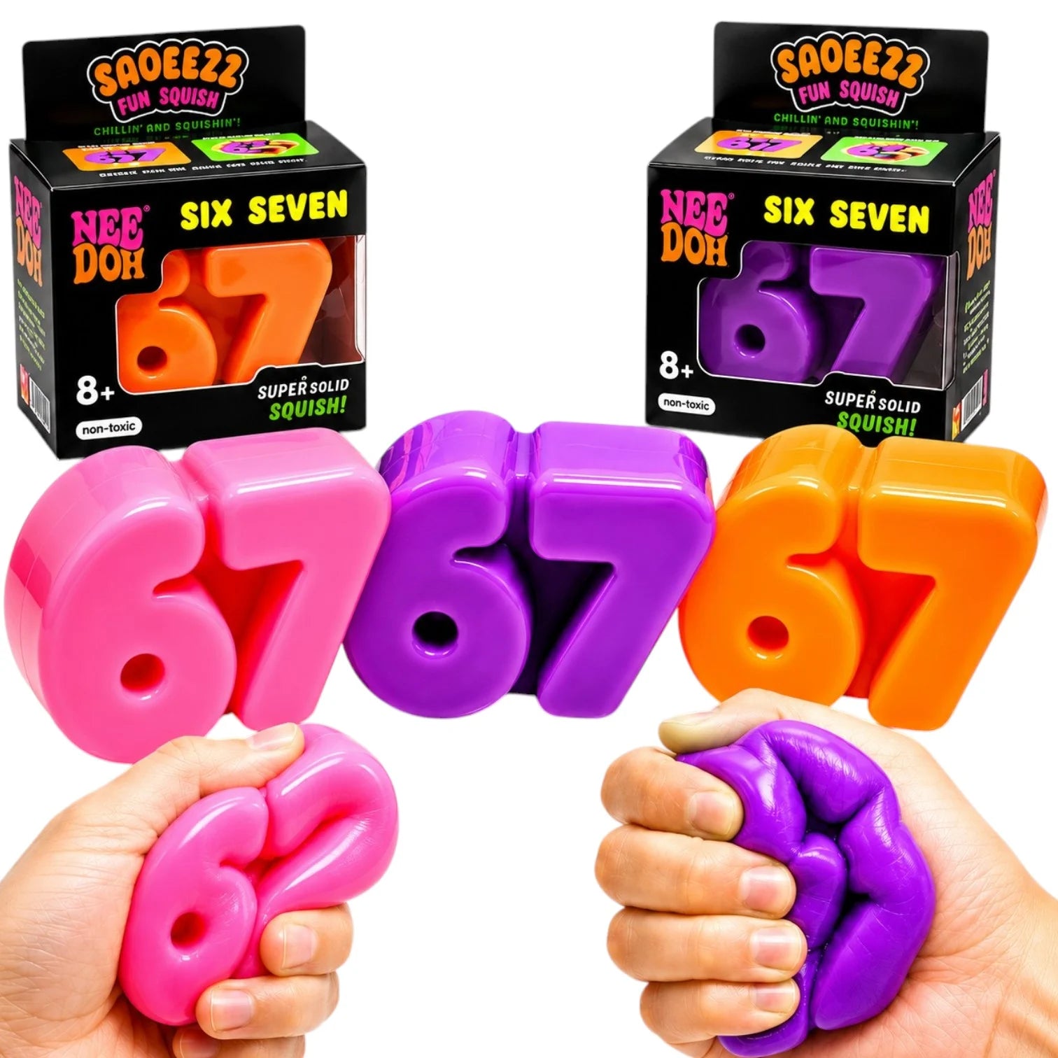 Jucarie Squishy Six Seven, Model Cifre 67, Slow Rising, 7x4.5cm, Antistres, Super Moale și Elastică, Diferite Culori;