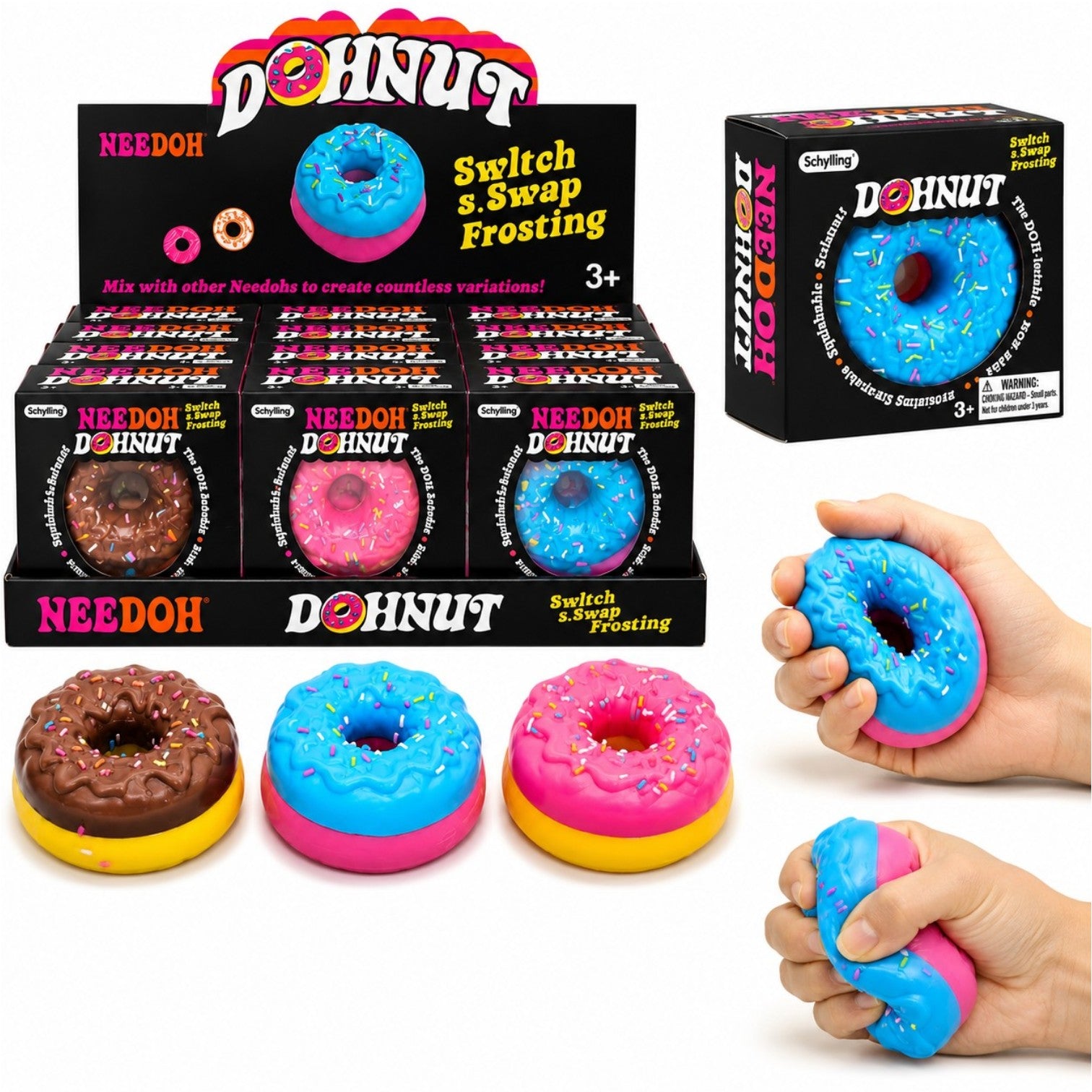 Jucărie Squishy Gogoașă 12/set, Antistres 7cm, Slow Rising, Moale și Elastică cu Glazură, Model Donut, Diferite Culori&nbsp;
