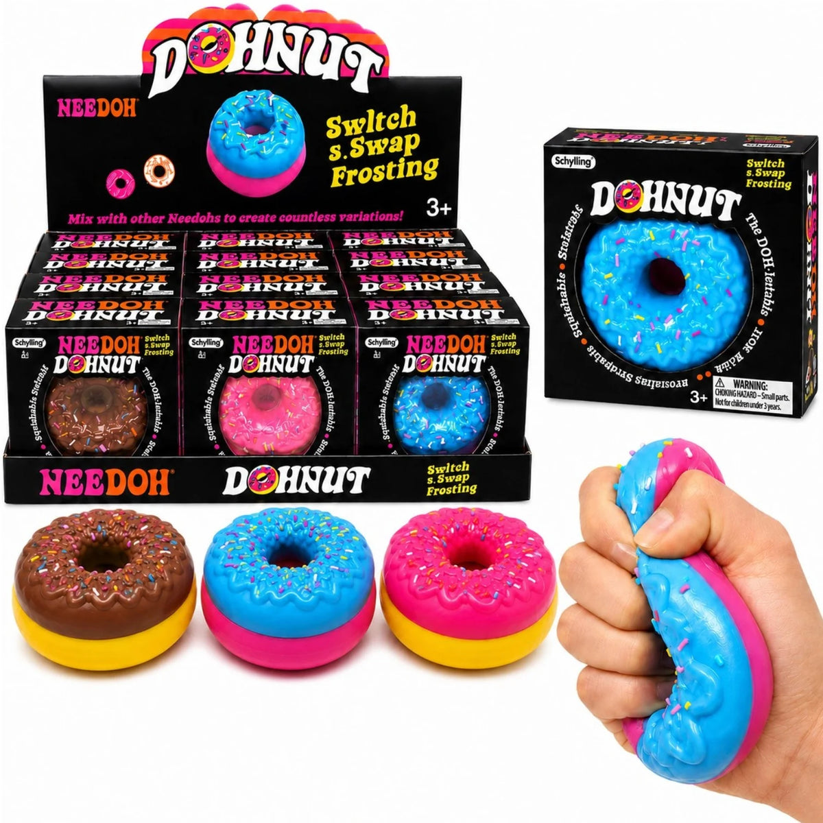 Jucărie Squishy Gogoașă 12/set, Antistres 7cm, Slow Rising, Moale și Elastică cu Glazură, Model Donut, Diferite Culori&nbsp;