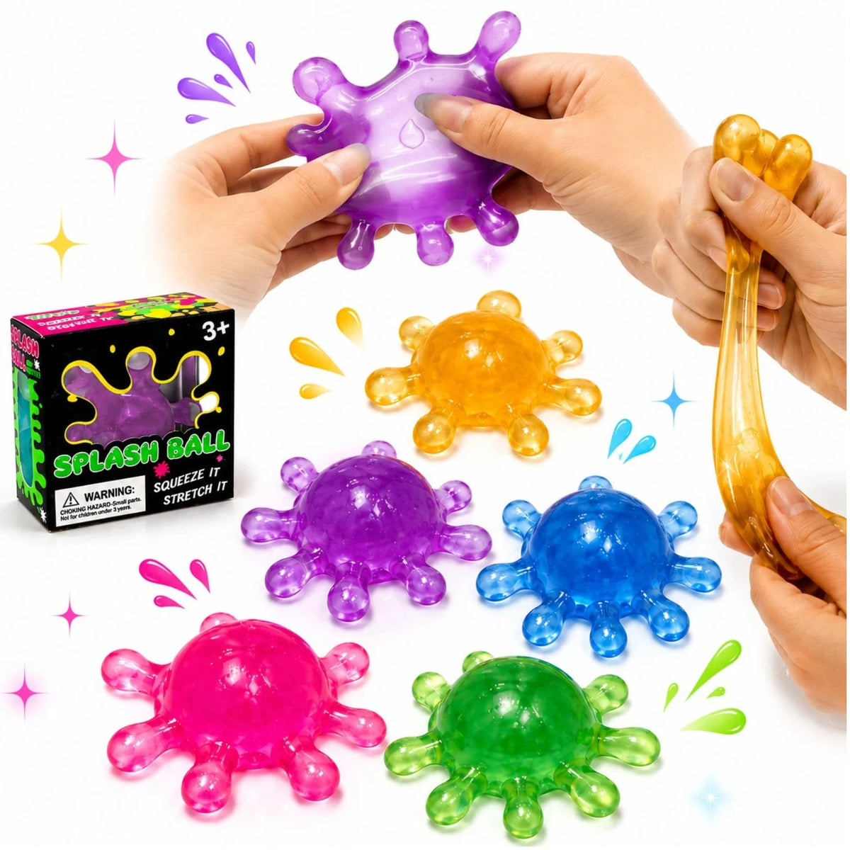 Jucarie Squishy Splash Ball Antistres 10cm, Slow Rising, Model Virus Splash, Stretch &amp; Squeeze, Diferite Culori&nbsp;