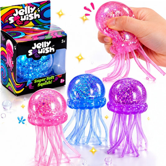 Jucărie Squishy Meduză 9cm, Antistres cu Sclipici Transparenta, Super Moale și Elastică, Diferite Culori&nbsp;