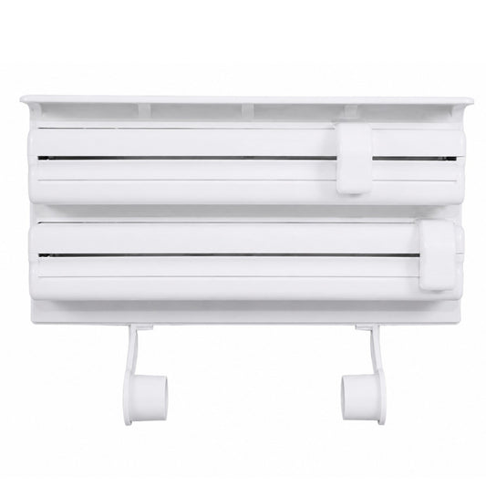 Suport Dispenser Bucătărie 3 în 1, 38cm, pentru Folie și Prosop Hârtie, cu Raft, Montare pe Perete
