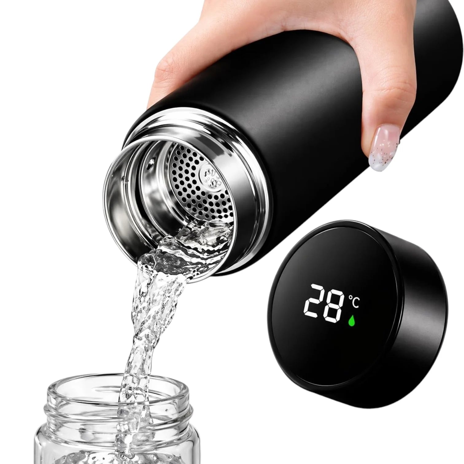 Termos Inteligent 500ml cu Afișaj LED al Temperaturii, 22.5×6.5cm, Oțel Inoxidabil, Filtru pentru Ceai și Capac Etanș&nbsp;