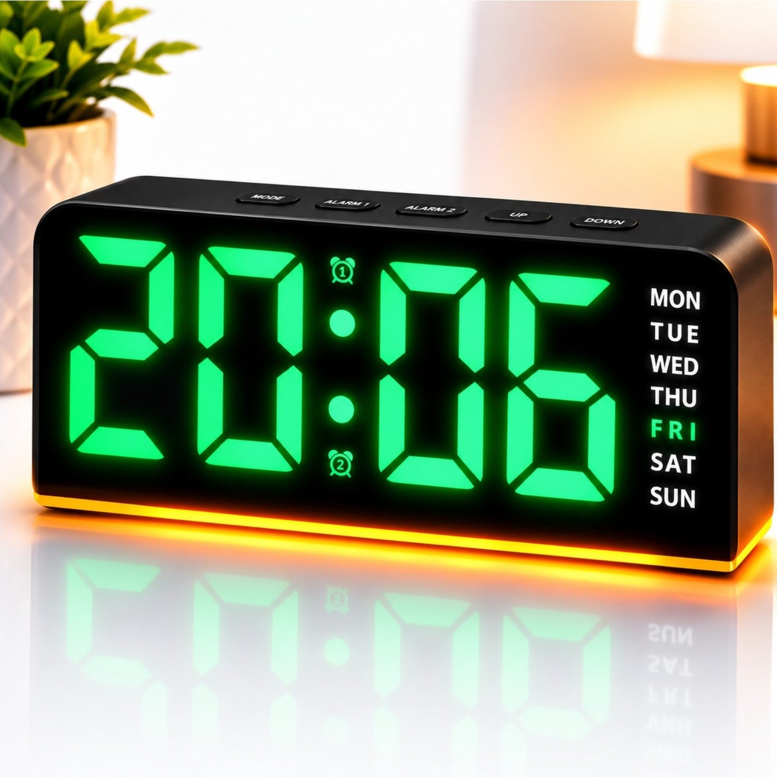 Ceas Digital LED 17×5×7.5cm, Afișaj LED Mare, Alarmă cu Funcție Amânare, Calendar și Ziua Săptămânii, Alimentare prin Adaptor USB sau Baterii&nbsp;