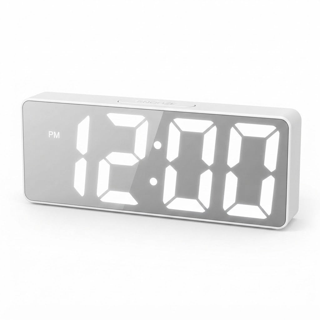 Ceas Digital LED 15×6.5cm, Afișaj Oglinda cu Cifre Mari, Alarmă cu Funcție Amanare, Alimentare prin USB sau Baterii&nbsp;
