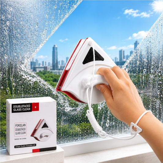 Curatator Magnetic pentru Geamuri cu Două Fețe, 16x13.5x6cm, cu Șnur de Siguranță și Bureți de Rezervă, Curățare Interioară și Exterioară Simultană&nbsp;
