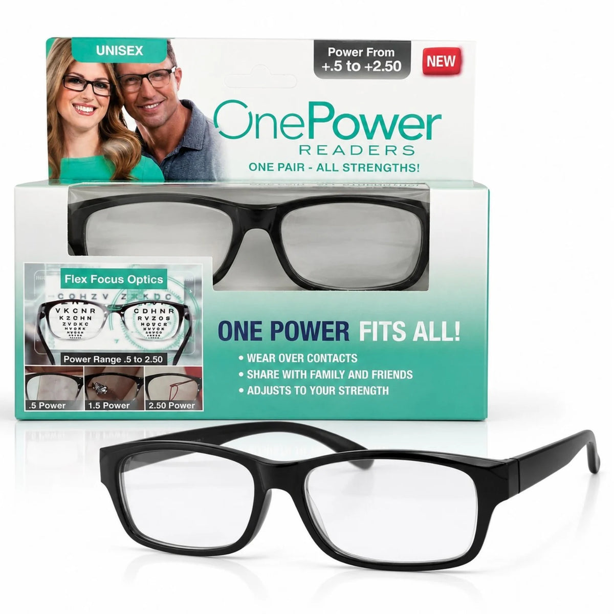 Ochelari de Citit OnePower cu Dioptrii Reglabile +0.50 până la +2.50, Unisex&nbsp;