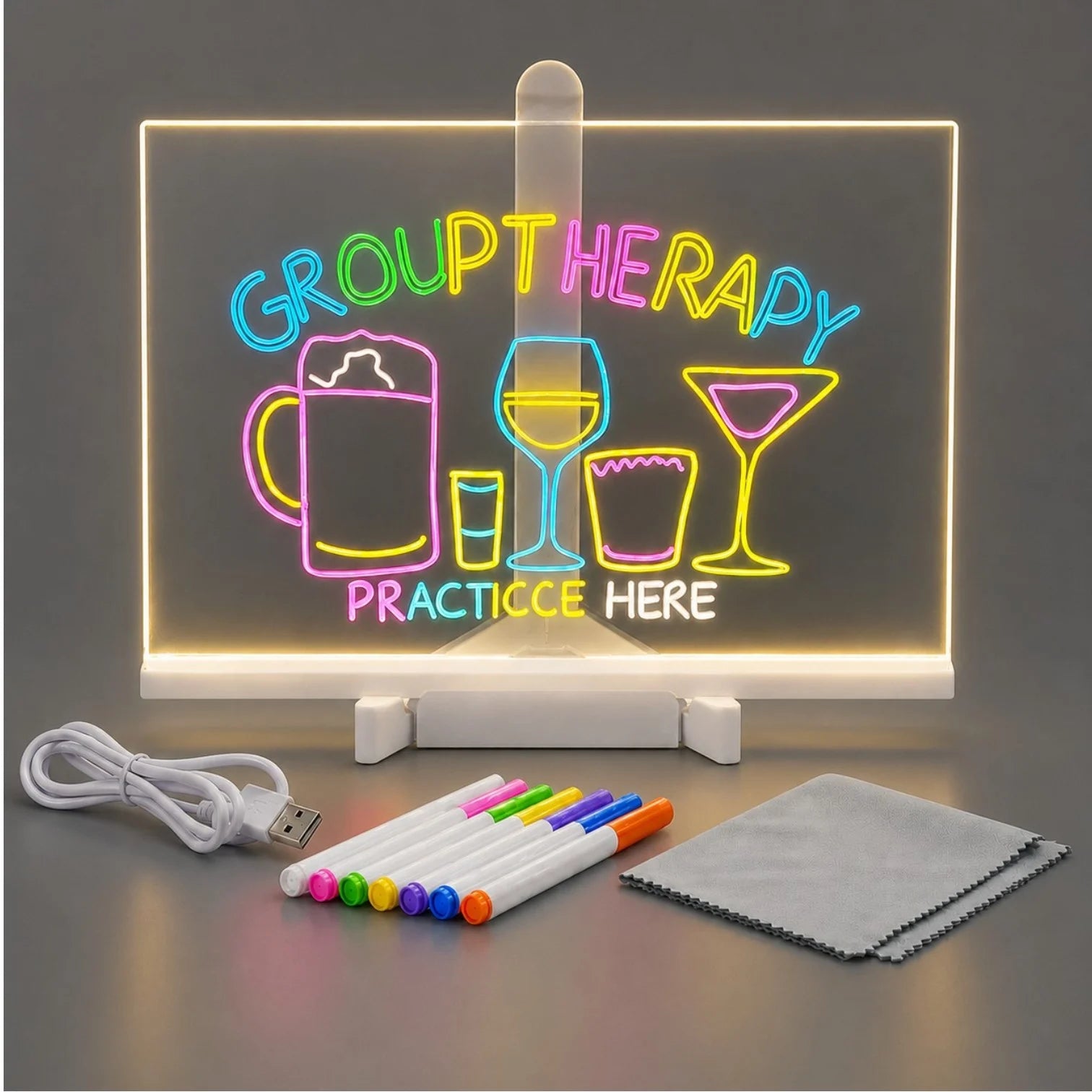 Tăbliță LED Electrică pentru Mesaje 30x20cm, Panou Acrilic Reutilizabil, Alimentare USB, 7 Markere Colorate, Lavetă și Suport Inclus&nbsp;