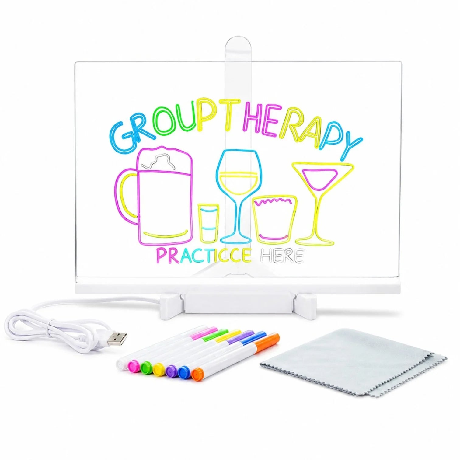 Tăbliță LED Electrică pentru Mesaje 30x20cm, Panou Acrilic Reutilizabil, Alimentare USB, 7 Markere Colorate, Lavetă și Suport Inclus&nbsp;