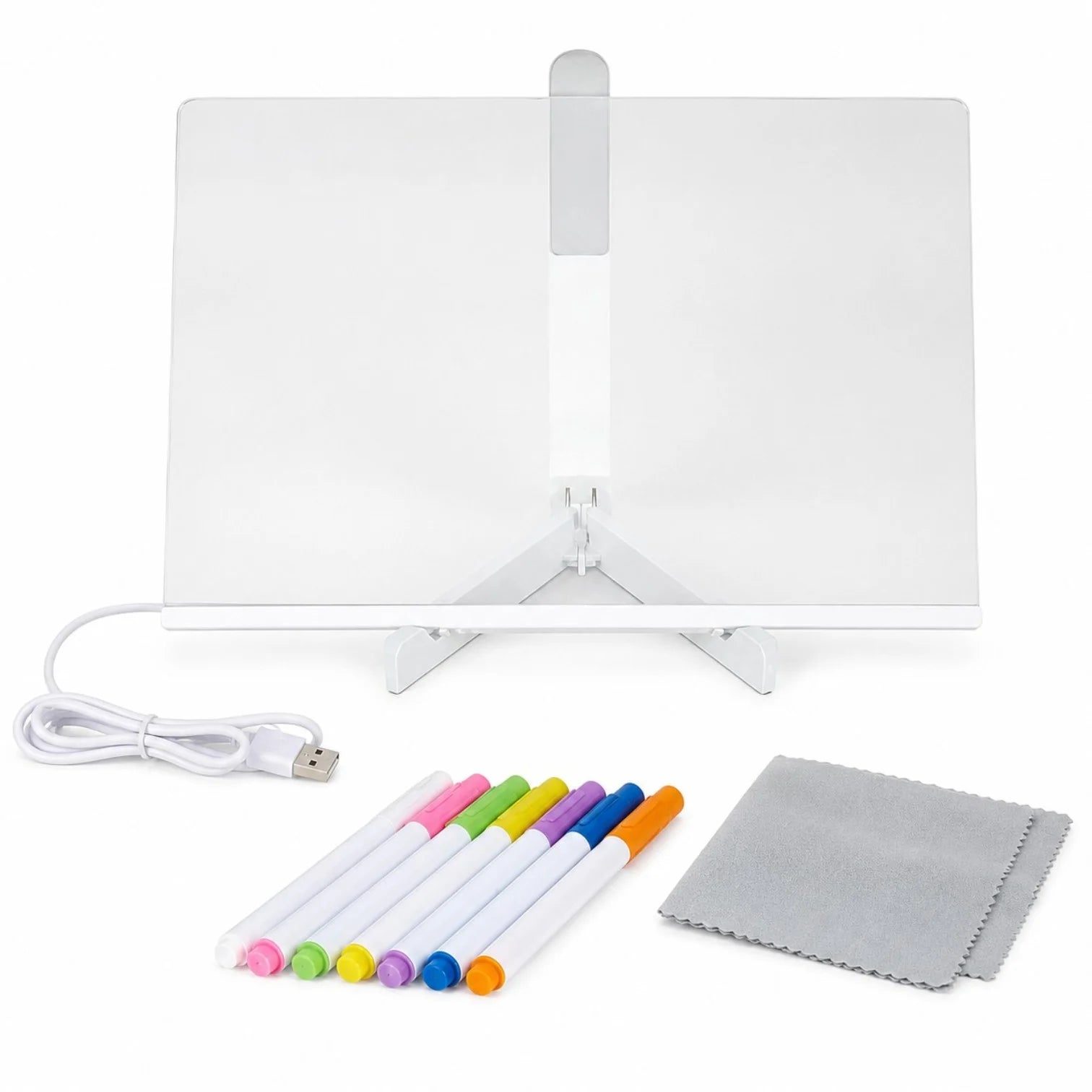 Tăbliță LED Electrică pentru Mesaje 30x20cm, Panou Acrilic Reutilizabil, Alimentare USB, 7 Markere Colorate, Lavetă și Suport Inclus&nbsp;