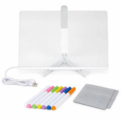 Tăbliță LED Electrică pentru Mesaje 30x20cm, Panou Acrilic Reutilizabil, Alimentare USB, 7 Markere Colorate, Lavetă și Suport Inclus&nbsp;