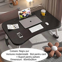 Masă Pliabilă Multifunctionala 60×40×28cm, cu Suport pentru Tabletă și Suport pentru Pahar&nbsp;