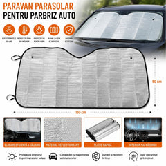 Parasolar Auto Pliabil Reflectorizant pentru Parbriz 130×60cm, cu 2 Ventuze Incluse&nbsp;