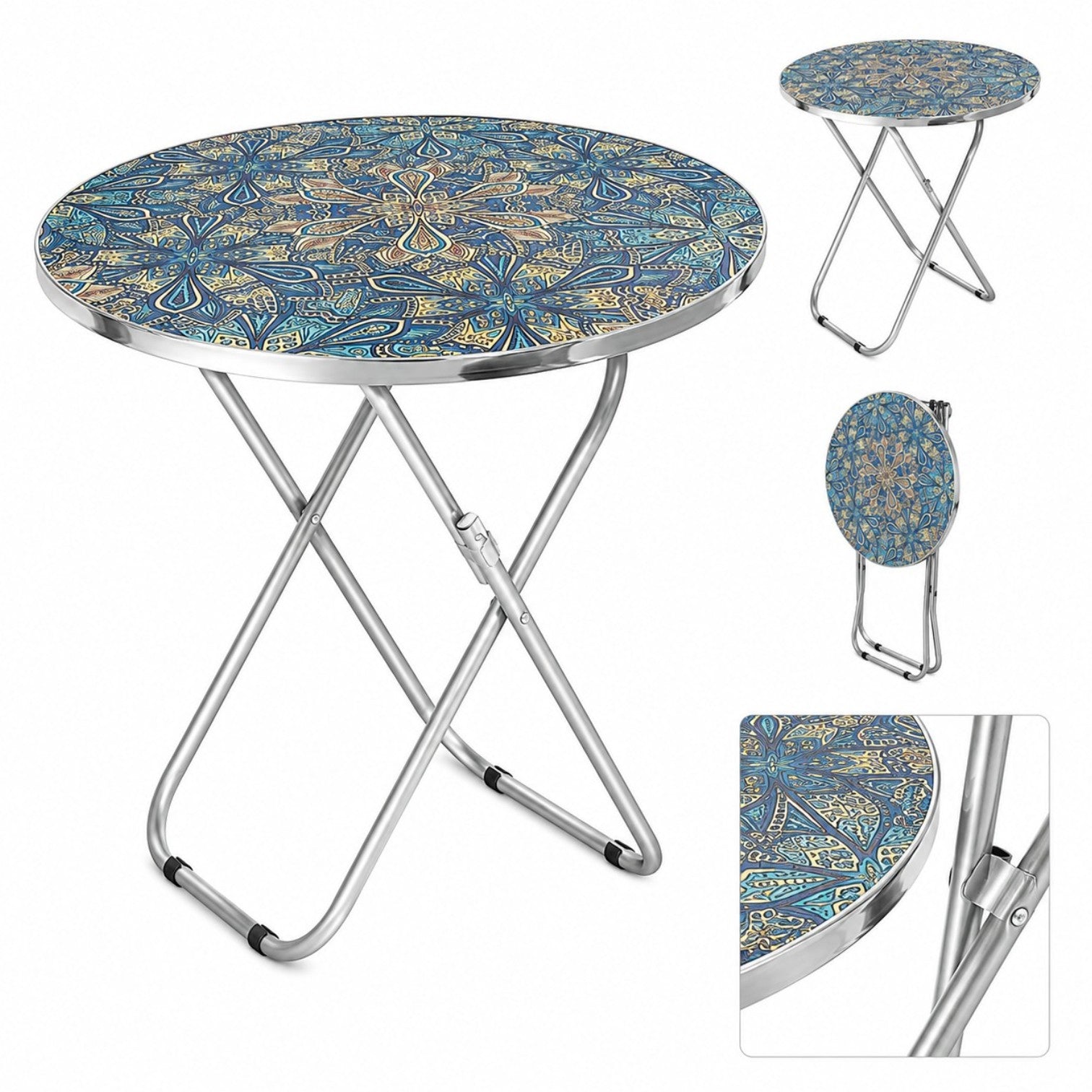 Masa Pliabila Rotundă 60×70cm, Cadru Metalic 2/set, Blat Decorativ, Diferite Modele&nbsp;