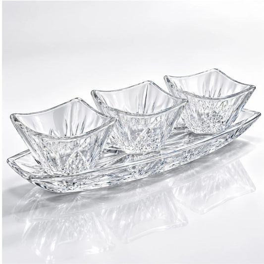 Boluri 9.5x6cm, cu Platou 30cm din Sticlă, 4 Piese, Model Cristal