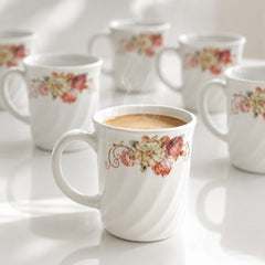 Cană din Opal 6/set, 9x8cm, Model Floral