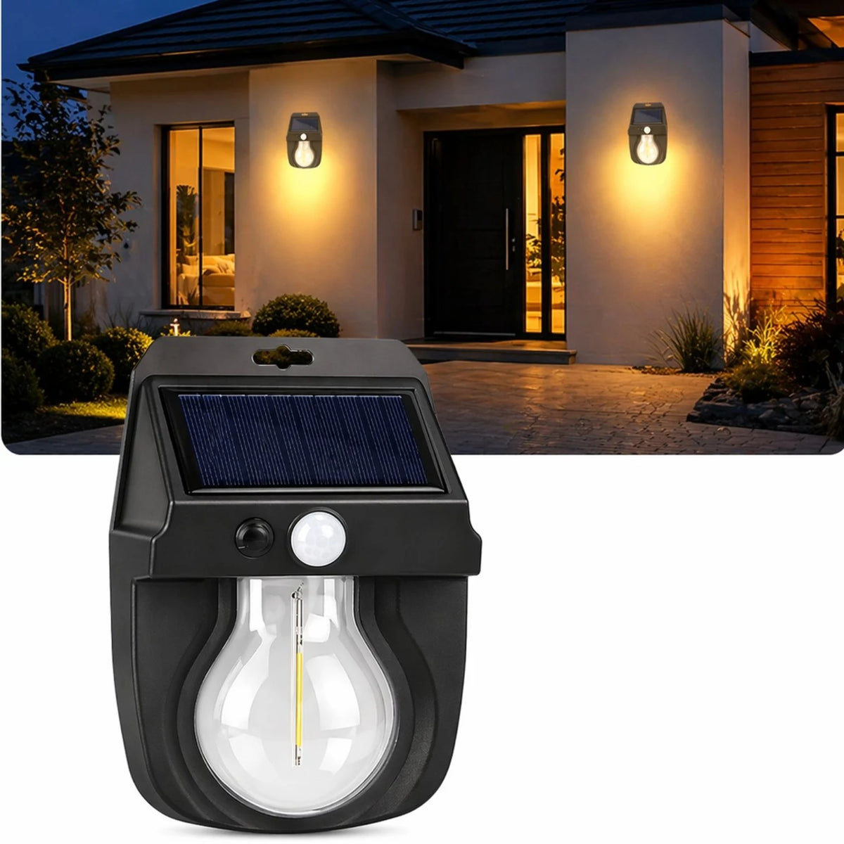 Lampă Solară LED 15.5x11.5cm, cu Senzor de Mișcare, Lumină Caldă, Rezistentă la Apă