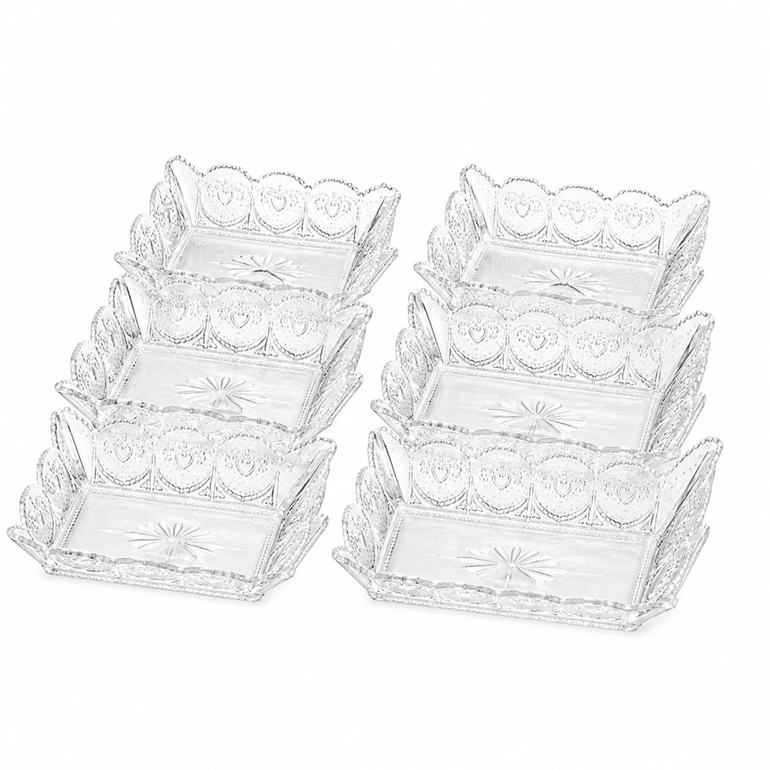 Platou din Sticlă 6/set, Model Cristal 12x8.5x3cm, Dreptunghiular