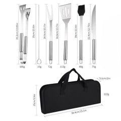 Ustensile Grătar 9 Piese 35cm, din Oțel Inoxidabil, cu Geanta Transport