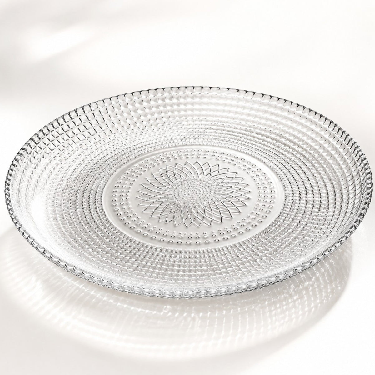 Platou din Sticlă 6/set, Transparent 27cm, Model Floral