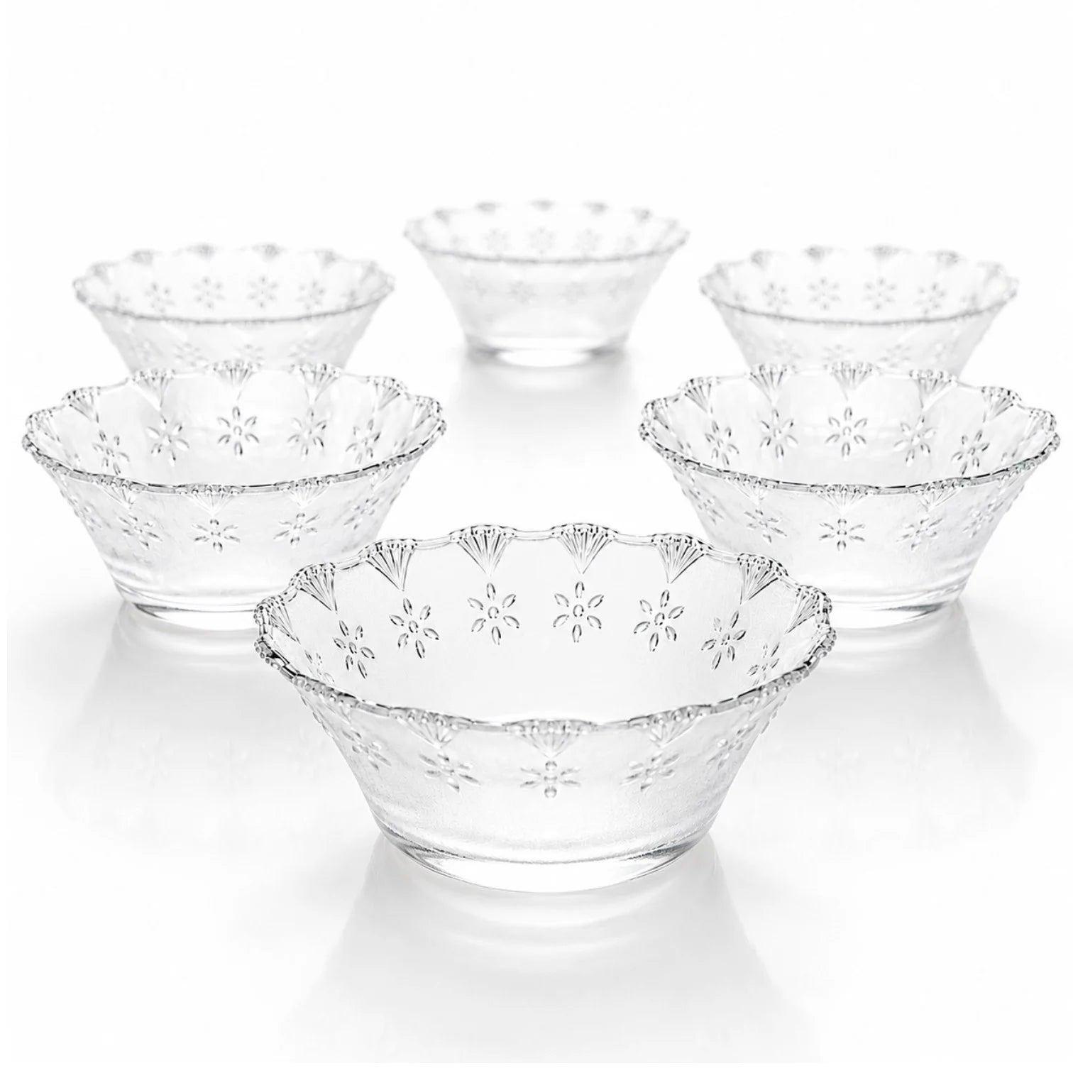 Bol din Sticlă 6/set, Transparent 12.5x5cm, Model Floral
