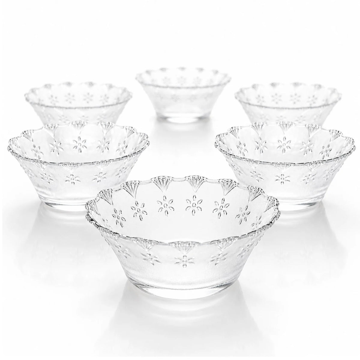 Bol din Sticlă 6/set, Transparent 12.5x5cm, Model Floral