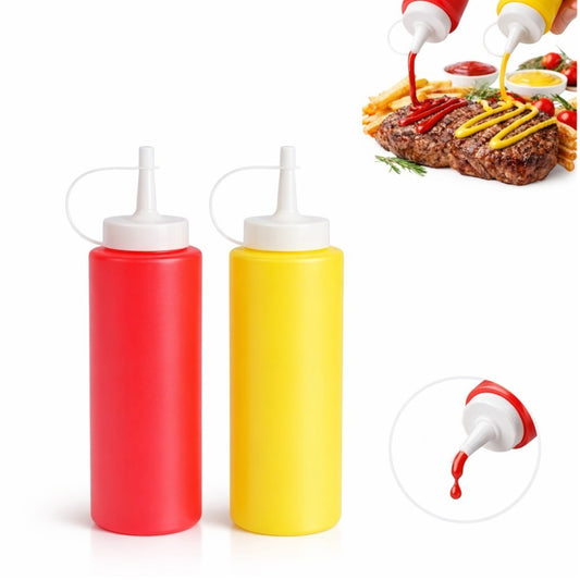 Sticle Dozatoare Sos 2/set, cu Capac și Duză 18.5cm, din Plastic